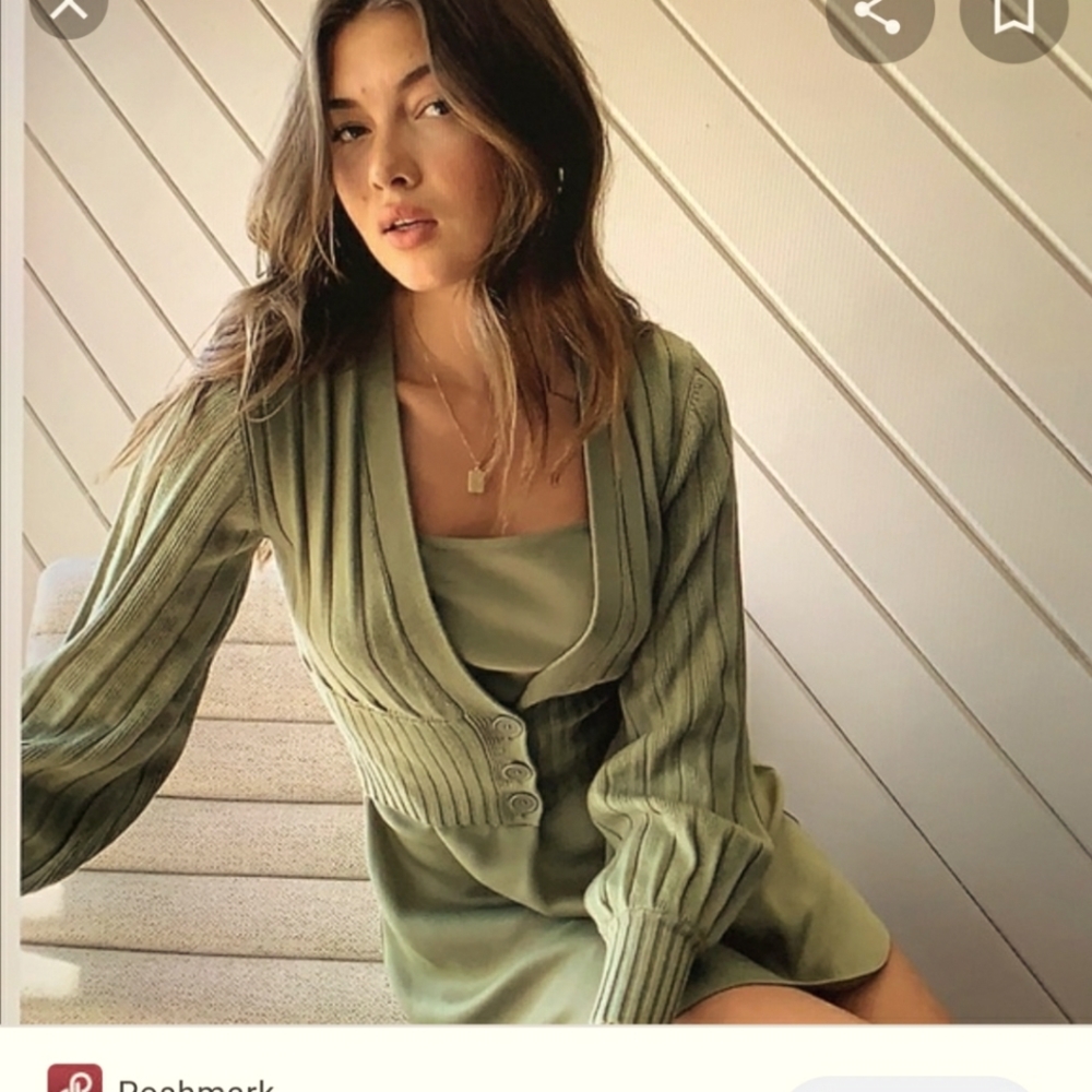 Wilfred Olive Green Ribbed Knit Cardigan Sweater